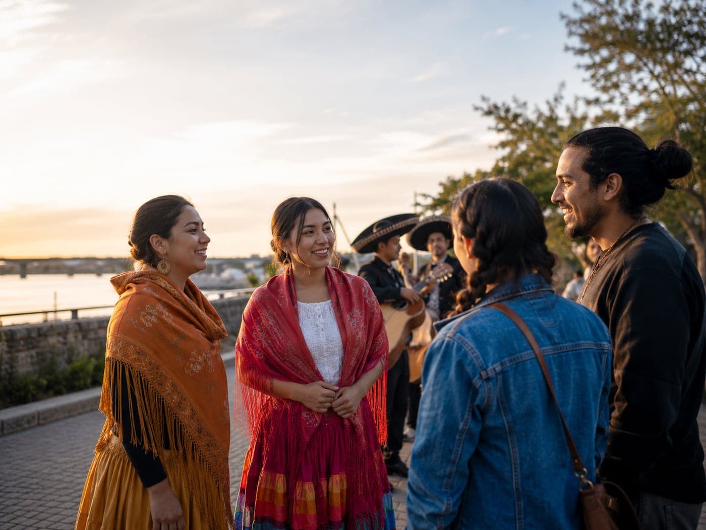 Peru Baila community members gathering outdoors by the water