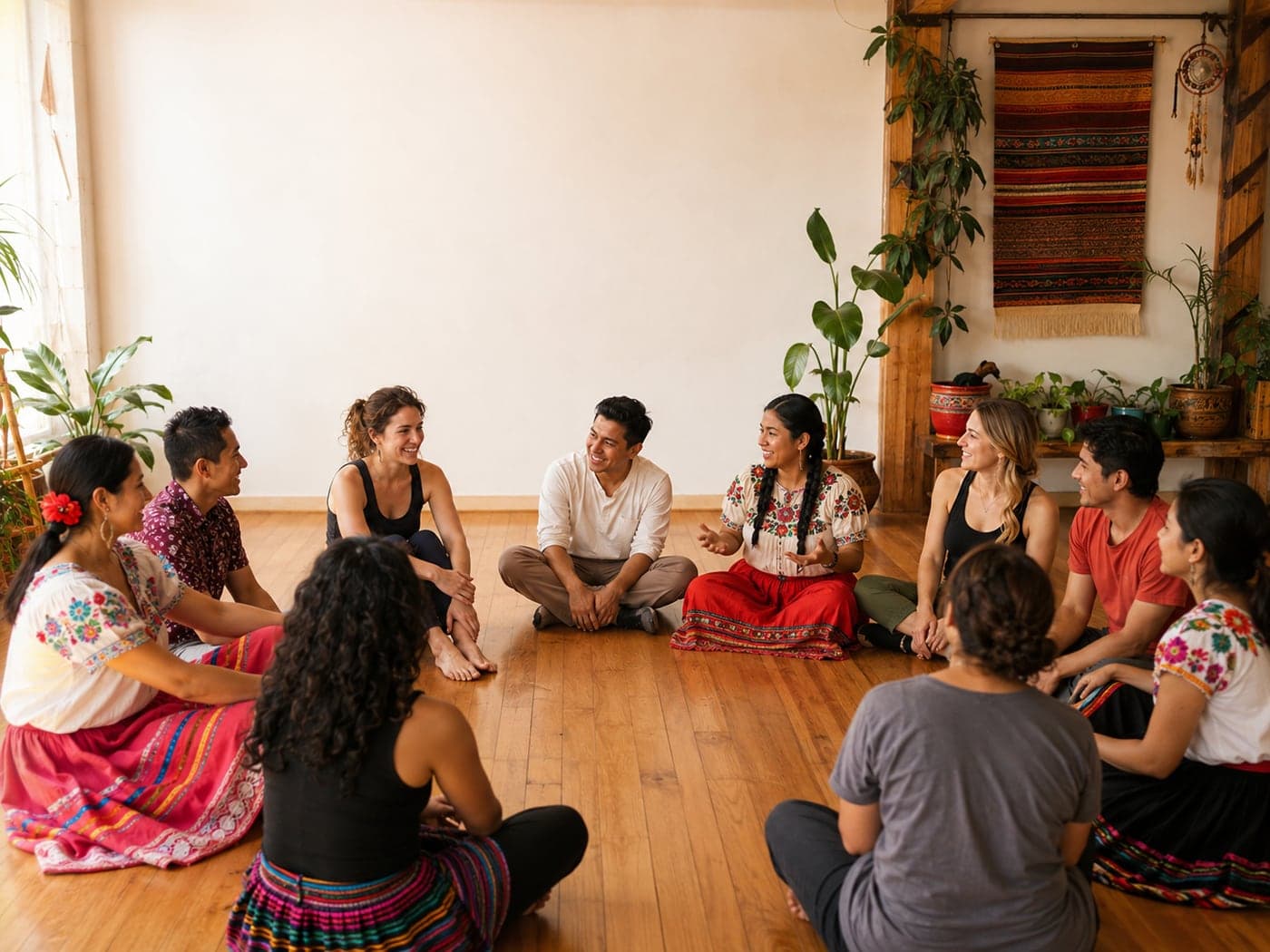 Peru Baila members welcoming visitors during a community gathering