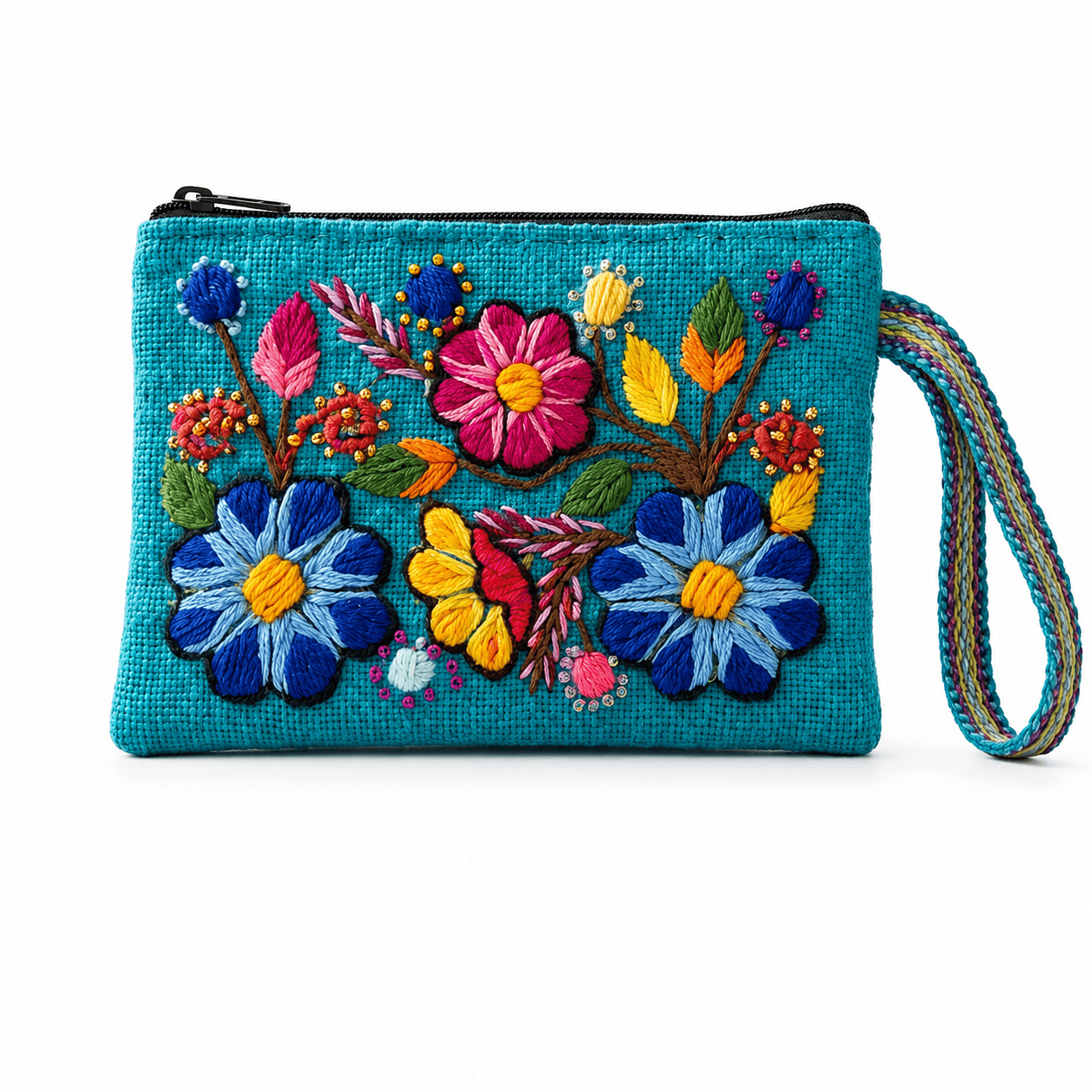 Andean Floral Embroidered Wristlet